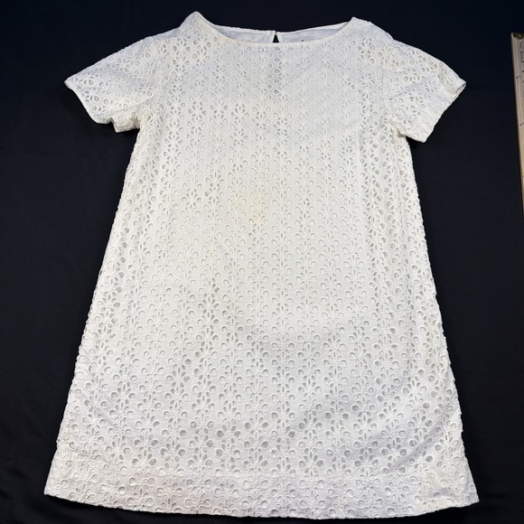 Kate Spade White Eyelet Lace Short Sleeve Shift Mini Dress Party Bride Wed Sz 10